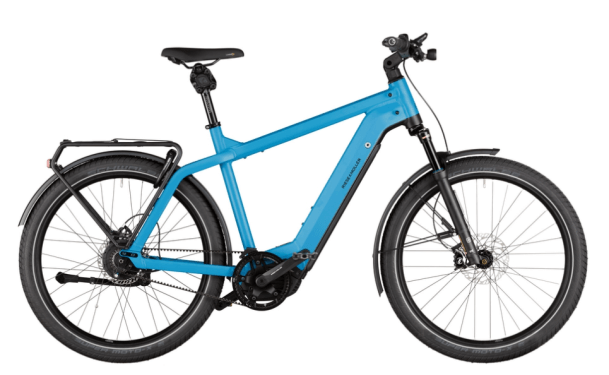 Bicicleta electrica RM Charger3 GT vario HS 46 cm '22 albastru deschis (625Wh, Kiox, cos fata, kit confort, cu geanta de blocare)