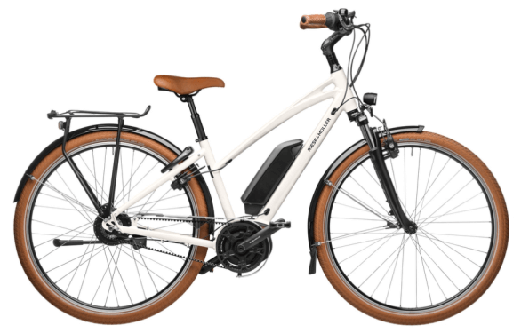 Bicicleta electrica RM Cruiser Mixte vario 50 cm '22 crem (500Wh, Intuvia, geanta cadru, cu geanta de blocare)