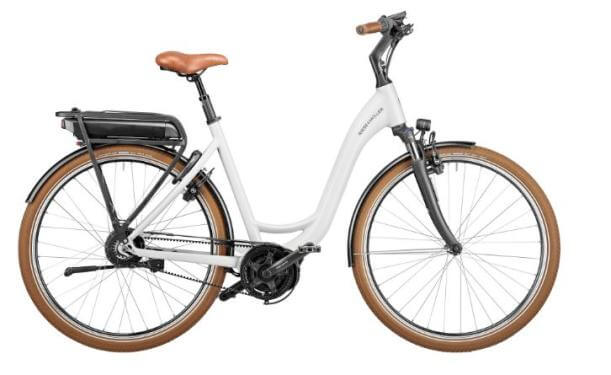 Bicicletă electrică albă RM Swing vario 46 cm (28") '22 (500Wh, hub pentru smartphone, coș față spate, blocare cu geantă)