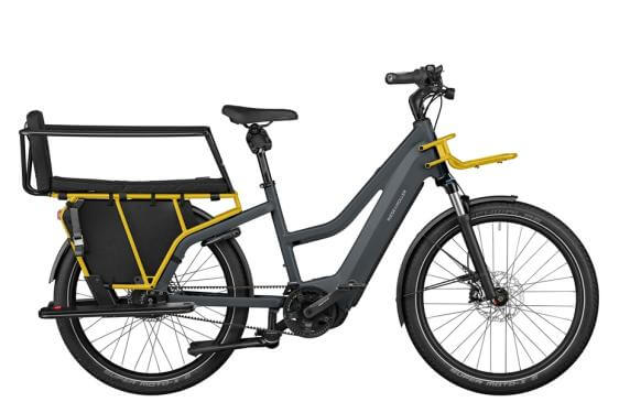 Bicicleta electrica RM Multicharger Mixte GT vario 750 TR47 cm '23 gri/galben (750Wh, Kiox300, cu geanta de blocare)