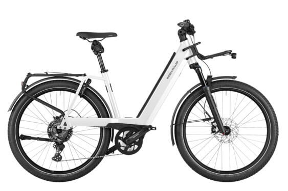 Bicicleta electrica RM Nevo4 GT vario US43 cm '24 alba (625Wh, portbagaj fata Intuvia 100, incuietoare cu geanta, kit confort)