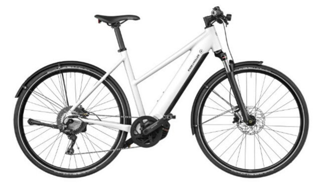 Bicicleta electrica RM Roadster4 Mixte vario TR45 cm '24 alba (625Wh, Portabagaj frontal Kiox 300, Blocare cu geanta, Kit Confort)