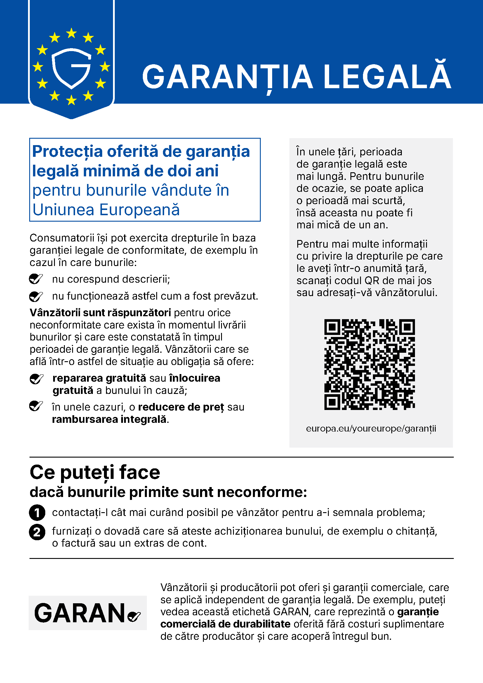 Drepturile dumneavoastră legale de garanție